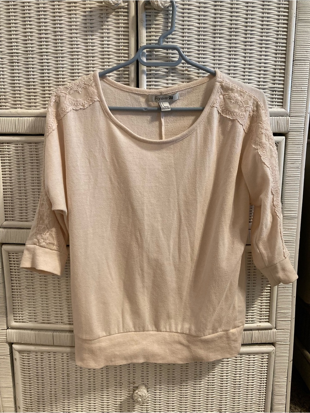 Forever 21 Pale Pink Lightweight Pullover with Lace Sleeve Details